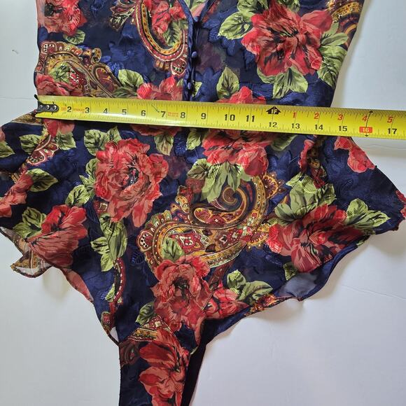 Vtg Victorias Secret Gold Label Floral Teddy Camisole Women M Satin Lace Romper - Picture 11 of 15